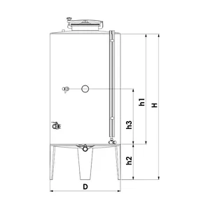 Ritning på Jäsnings- och lagringstank med betäckningar för dimensioner
