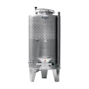 Jästank för vin och cider tillverkad i rostfritt stål, tanken står på tre ben och har två öppningsbara manluckor