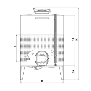 Ritning på jäsnings- och lagringstank med betäckningar för dimensioner
