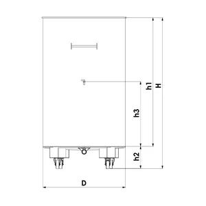 Ritning över mobil tank på hjul med betäckningar för att avläsa mått från tabell