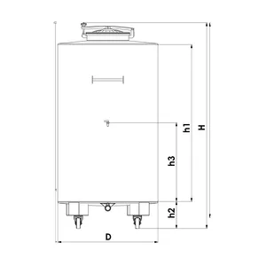 Ritning över mobil tank på hjul med betäckningar för att avläsa mått från tabell