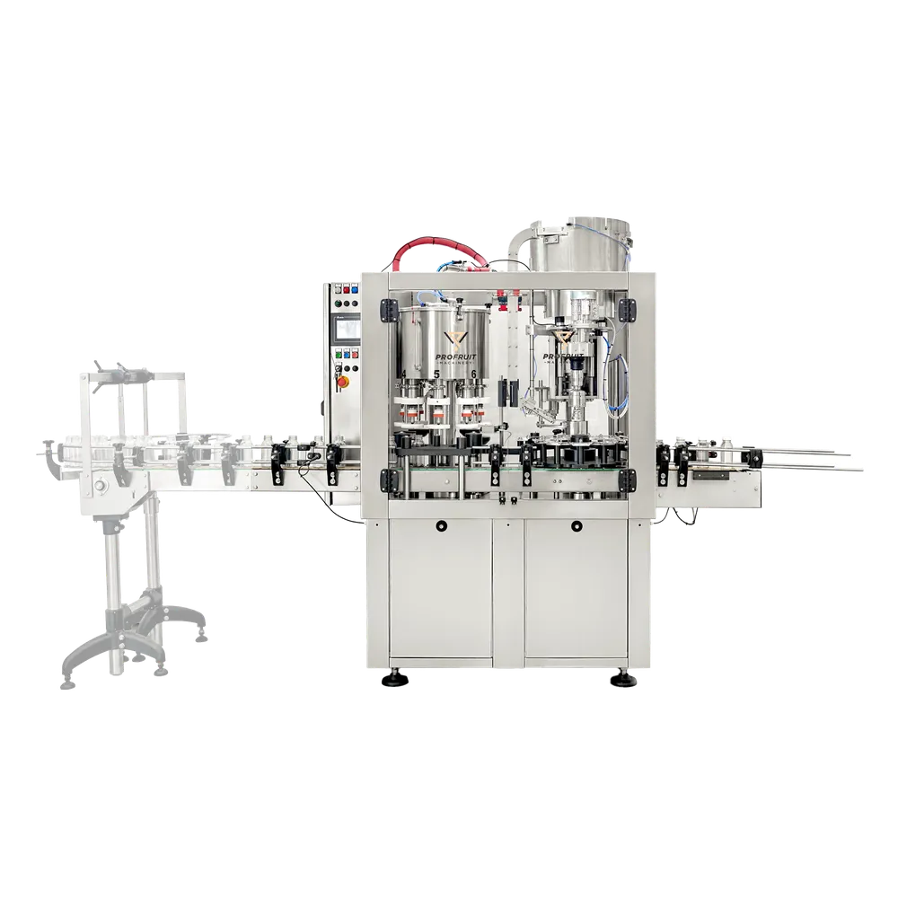 Kompakt och avancerad maskin i rostfritt stål som används för automatisk fyllning och förslutning av flaskor