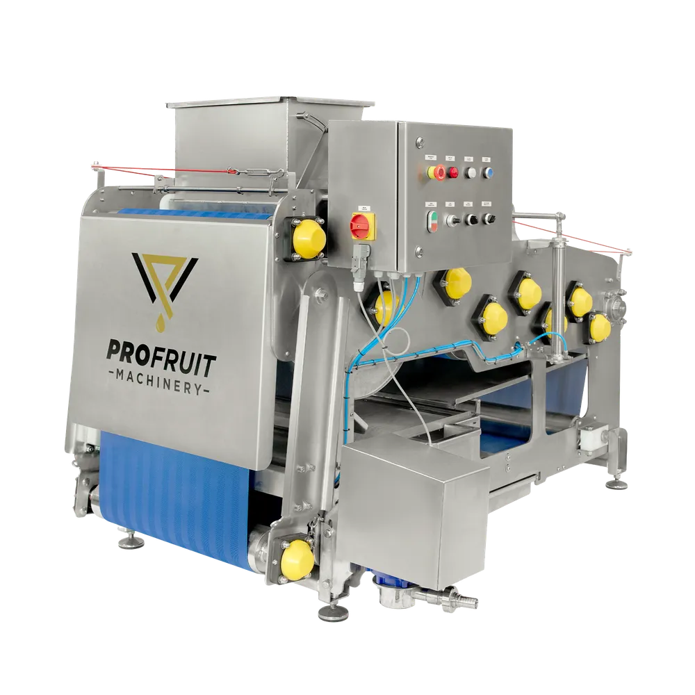 En stor bandpress i rostfritt stål med blå detaljer samt många olika knappar och slangar