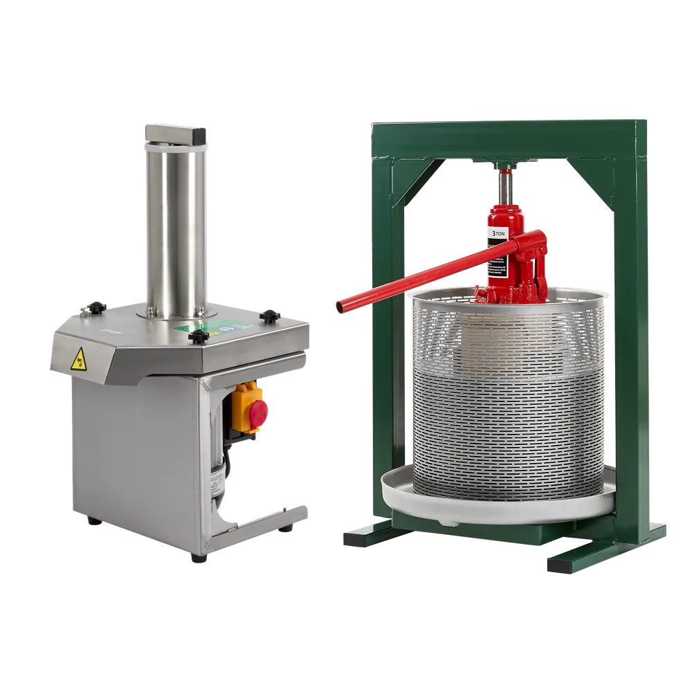 Paketerbjudande Elektrisk Fruktkross Feedo i rostfritt stål och Hydraulisk Fruktpress 23L med hög kapacitet