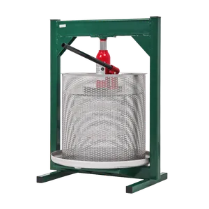 Hydraulinen hedelmäpuristin 50L ruostumatonta terästä vihreillä, punaisilla ja metallisilla yksityiskohdilla
