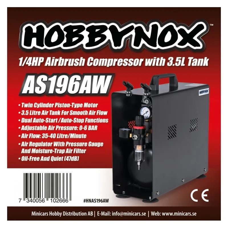 Airbrush Kompressor 1/4HP med 3.5L Tank (0-6BAR) - 3