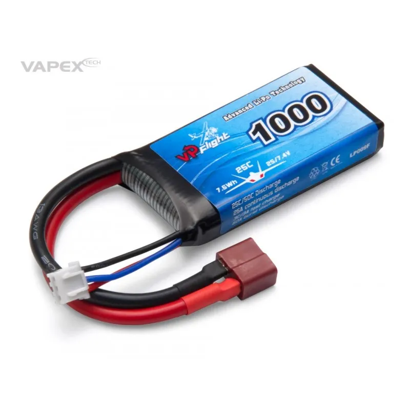 Li-Po Batteri 2S 7,4V 1000mAh 25C T-Kontakt