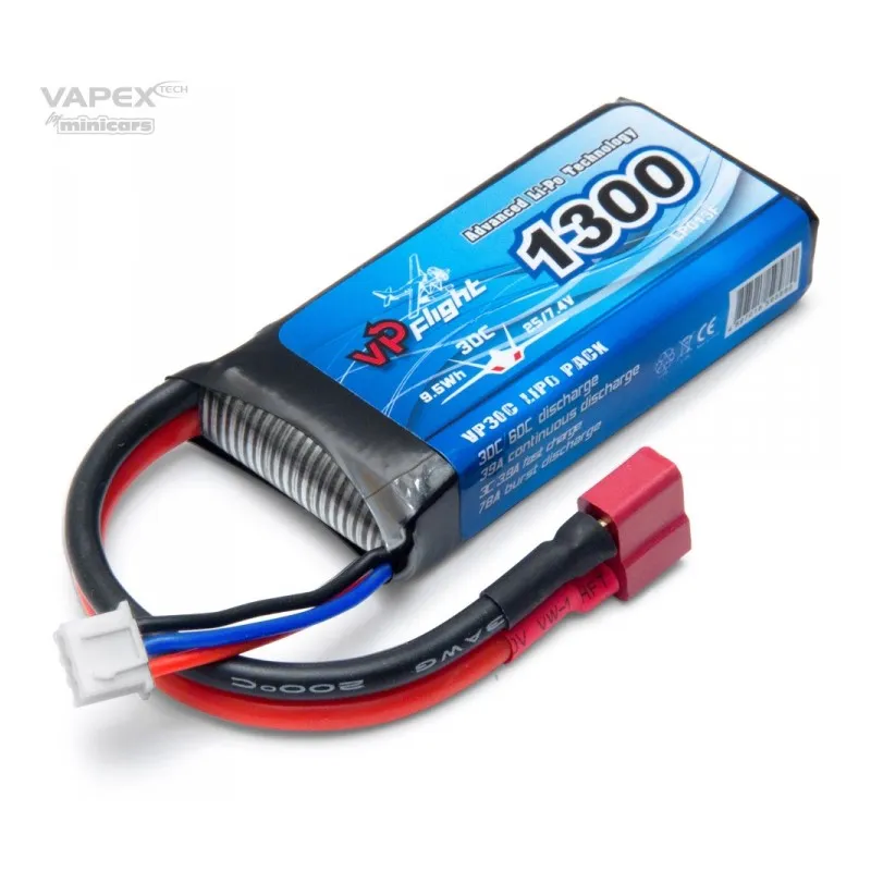 Li-Po Batteri 2S 7,4V 1300mAh 30C T-Kontakt