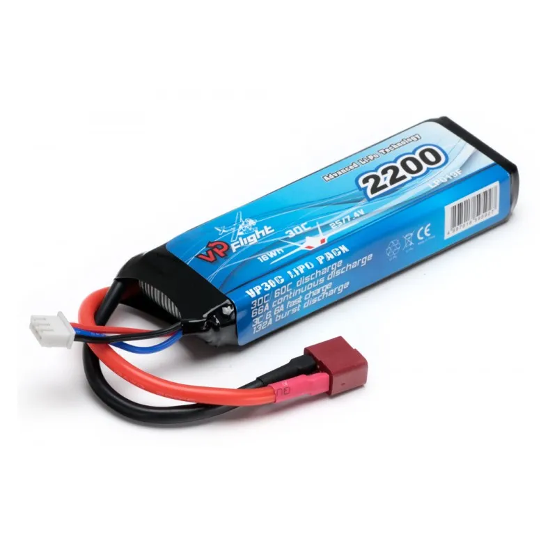 Li-Po Batteri 2S 7,4V 2200mAh 30C T-Kontakt