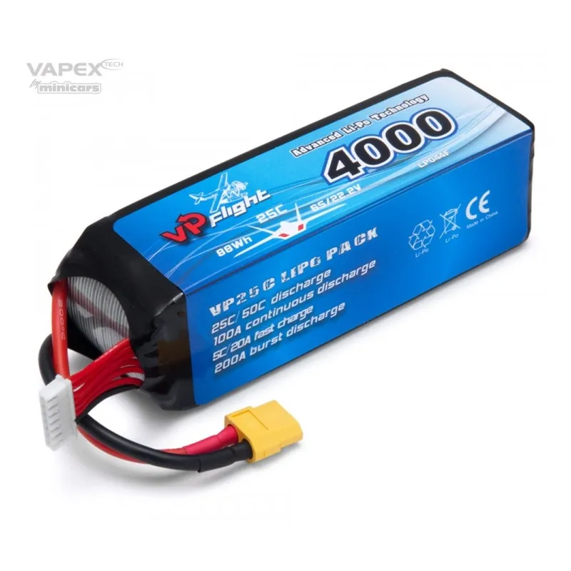Li-Po Batteri 6S 22,2V 4000mAh 25C XT60-Kontakt