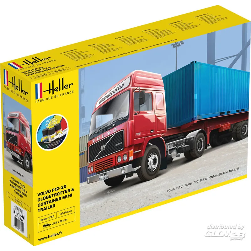 1/32 Volvo F12-20 Globetrotter & Container COMPLETE with glue, paint and brush...