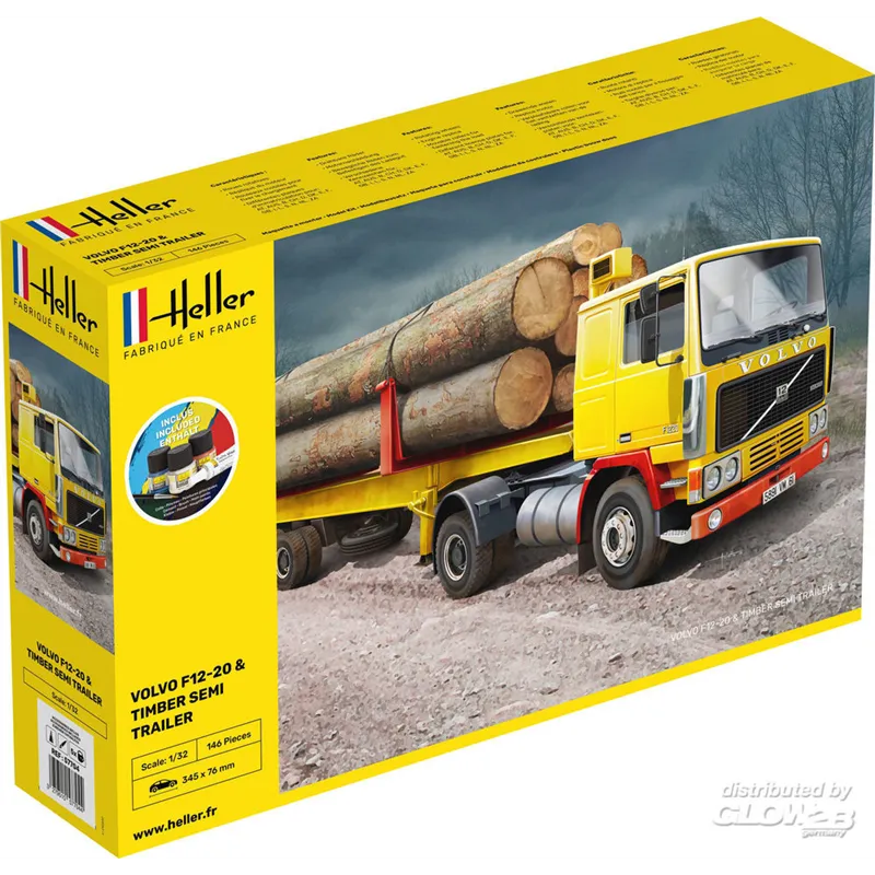 1/32 Volvo F12-20 & Timber Semi Trailer COMPLETE with glue, paint and brush...