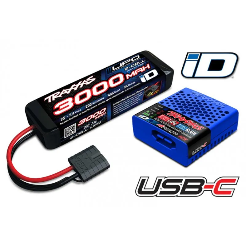 Laddare USB-C och 2S 7.4v 3000mAh LiPo Batteri Combo