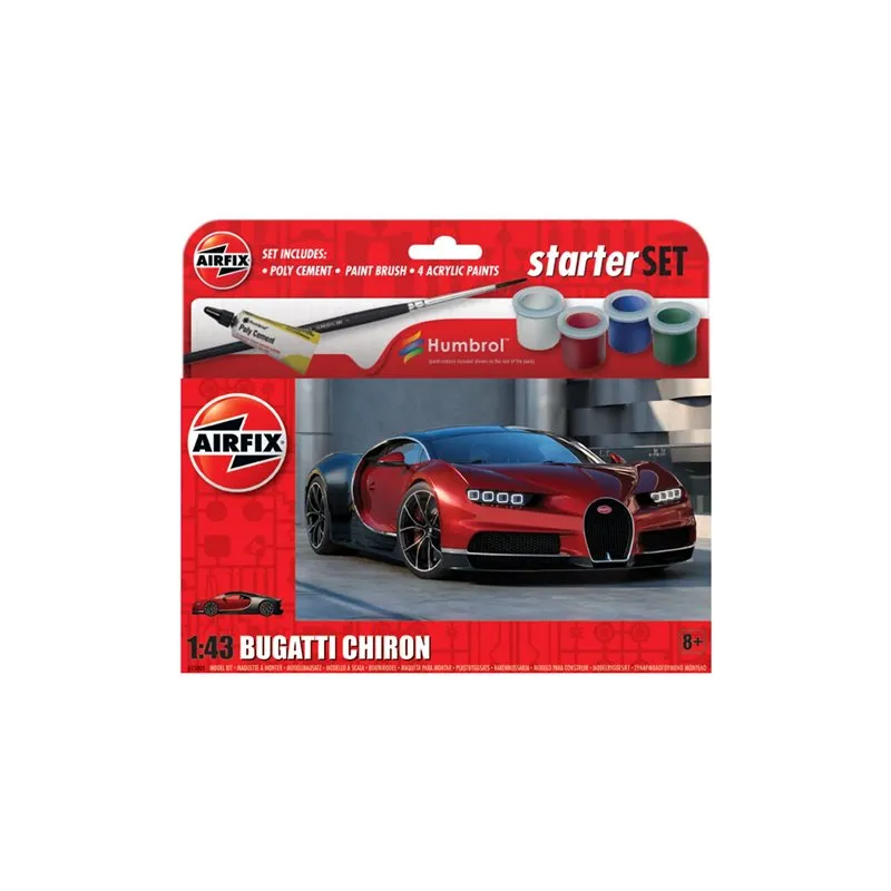 Airfix 1:43 Starter Set - Bugatti Chiron (Inkl. Färg, lim och pensel)