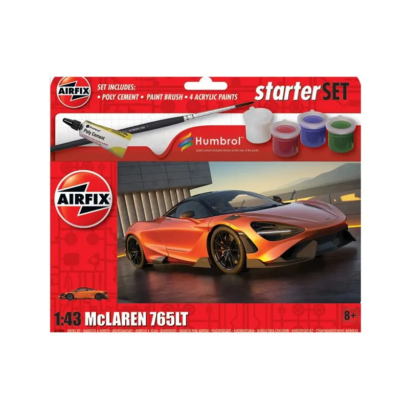 Airfix 1:43 Starter Set - McLaren 765 (Inkl. Färg, lim och pensel)