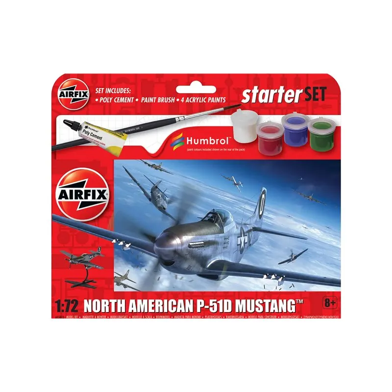 Airfix 1:72 Starter Set - North American P-51D Mustang(Inkl. Färg, lim och pensel)