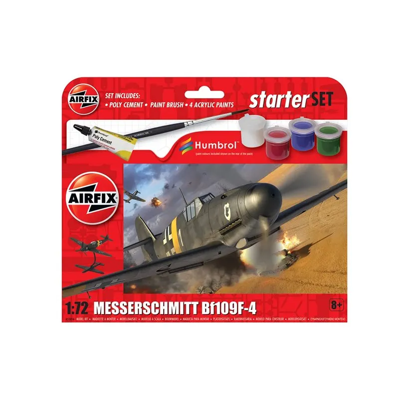 Airfix 1:72 Starter Set - Messerschmitt Bf109F-4 (Inkl. Färg, lim och pensel)