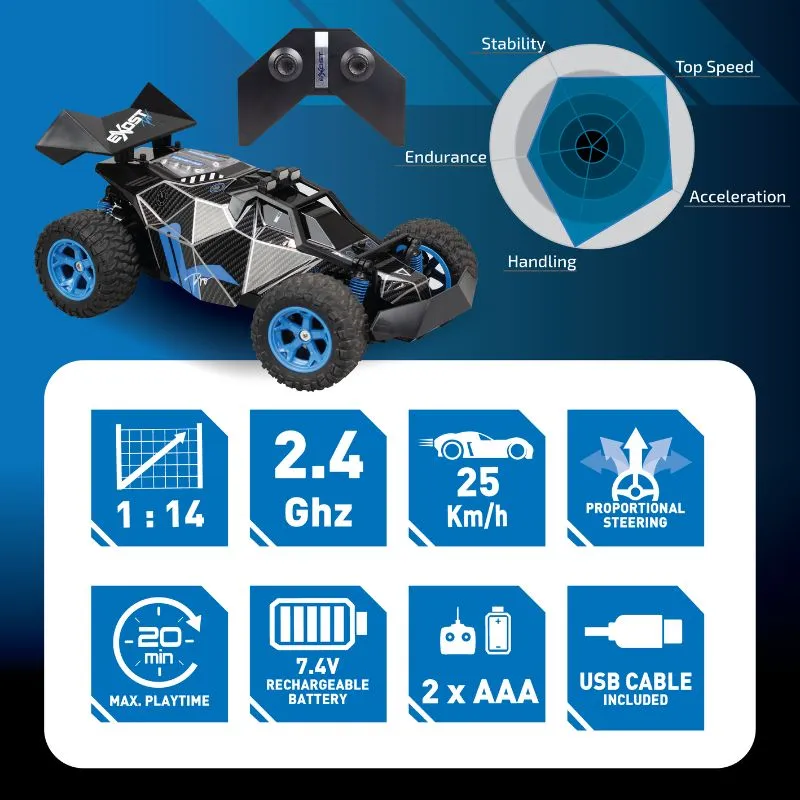 Silverlit Exost Pro Rocket One(33cm, 25km/h, Styrning i flera steg, Batteripack + USB C laddning, stötdämpare, 2,4Ghz)