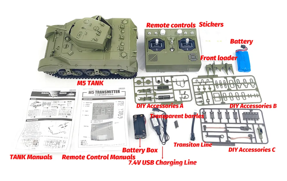M5A1 Stuart RC Stridsvagn 1/16 Grön - 9