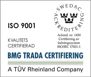 ISO-certifikat som visar att företaget är certifierat enligt internationell standard