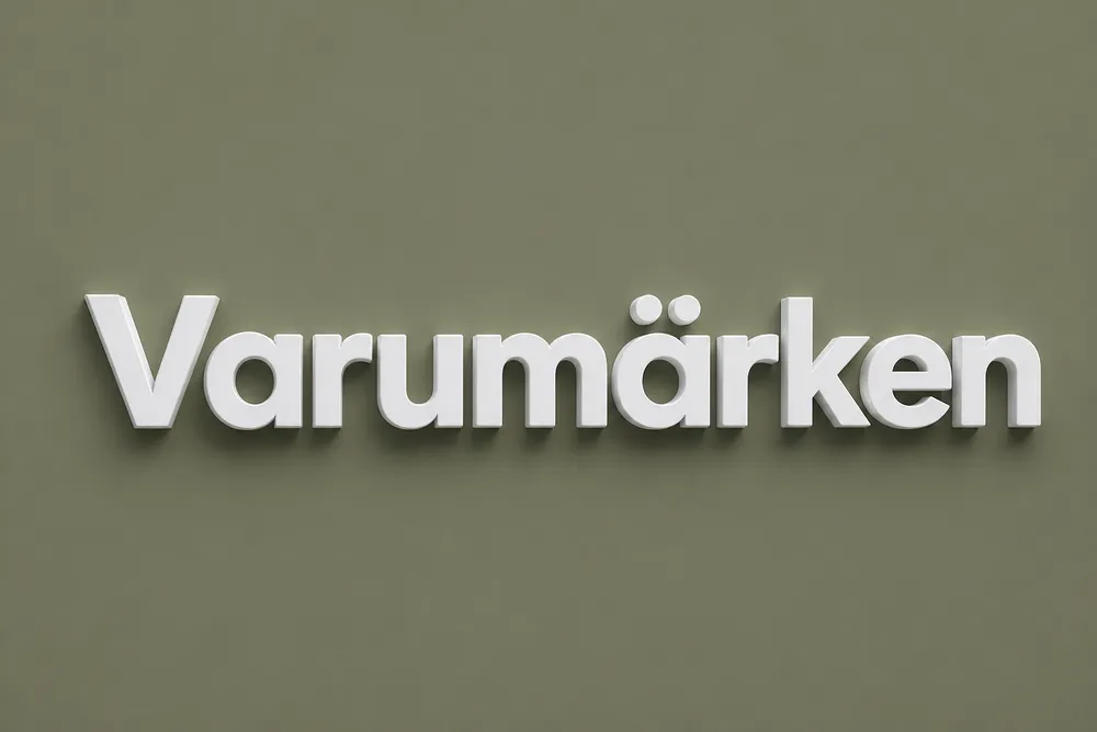 Text med ordet varumärken mot en olivgrön bakgrund