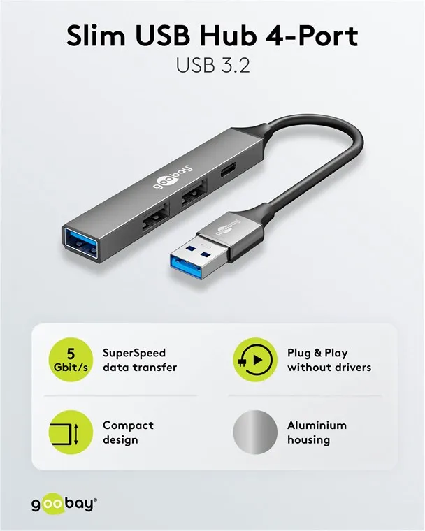 Goobay Essential 4-port USB-hubb – USB-A till 3x USB-A + USB-C - 3