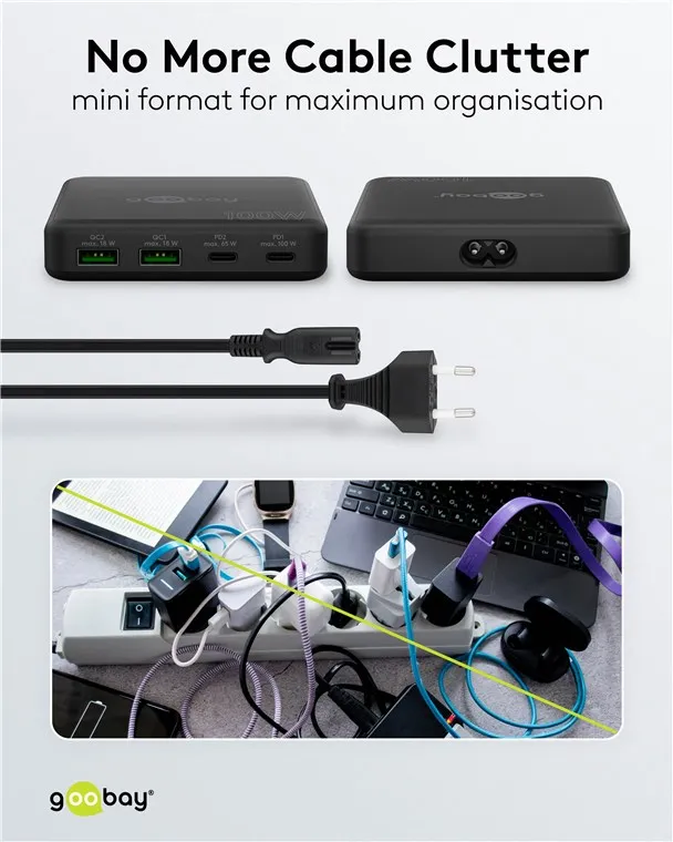 USB-C PD GaN Multiport Desktop Charger (100 W) Svart - 4