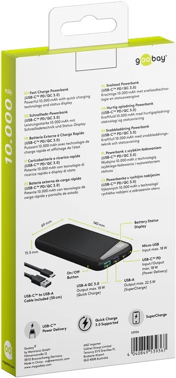 Snabbladdande Powerbank 10,000 mAh med Power Delivery - 5