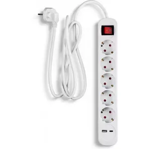 Fuj:tech 7-delad grendosa med strömbrytare, 1,5 m, Vit