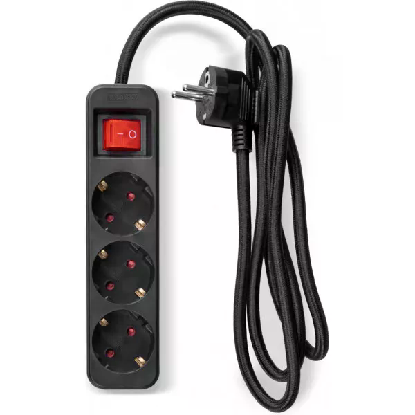 Fuj:tech 3-delad grendosa med strömbrytare, 1,5 m, svart