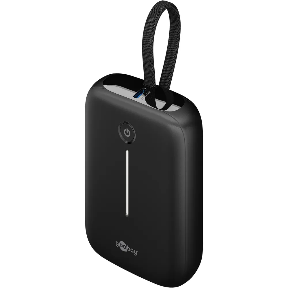 Goobay Powerbank 10 000 mAh 20 W med inbyggd USB-C-kabel
