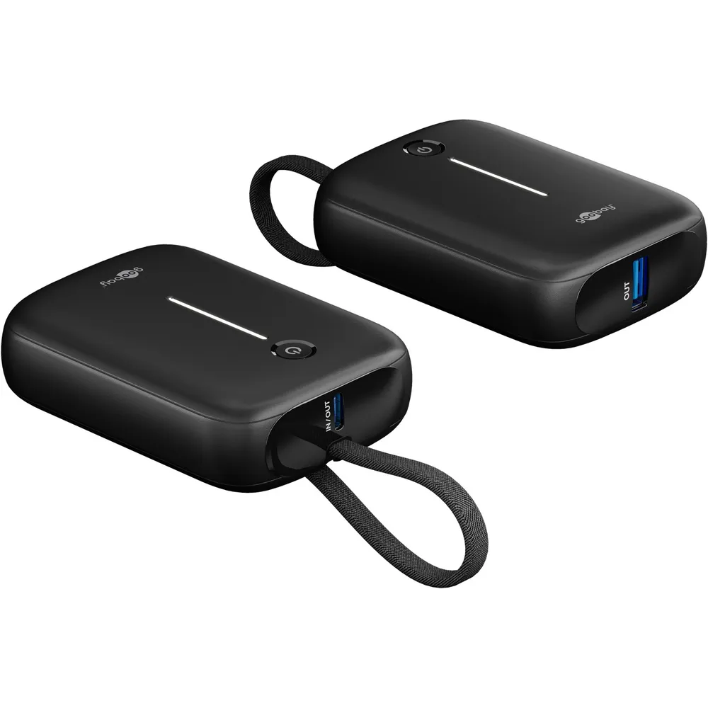 Goobay Powerbank 10 000 mAh 20 W med inbyggd USB-C-kabel