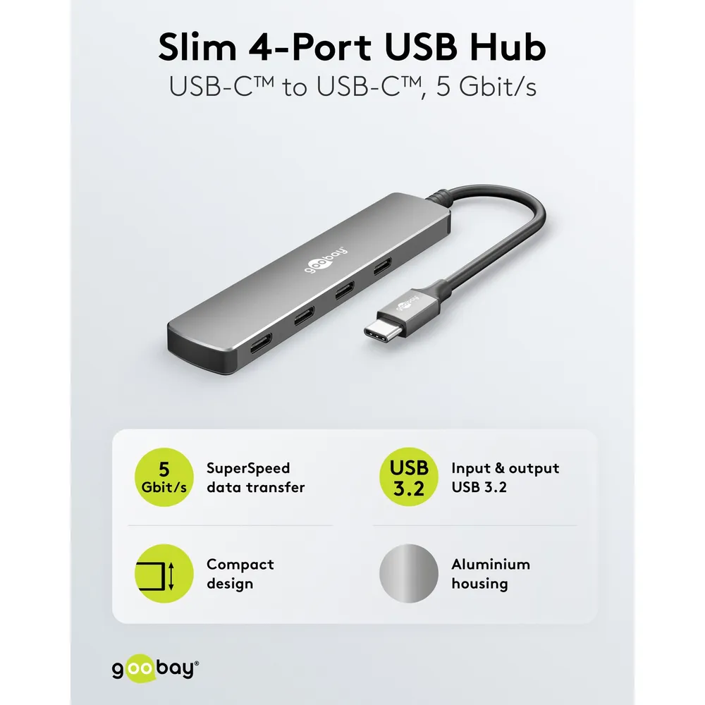 Goobay Advanced 4-port USB-C-hubb USB 3.2 – 5 Gbit/s