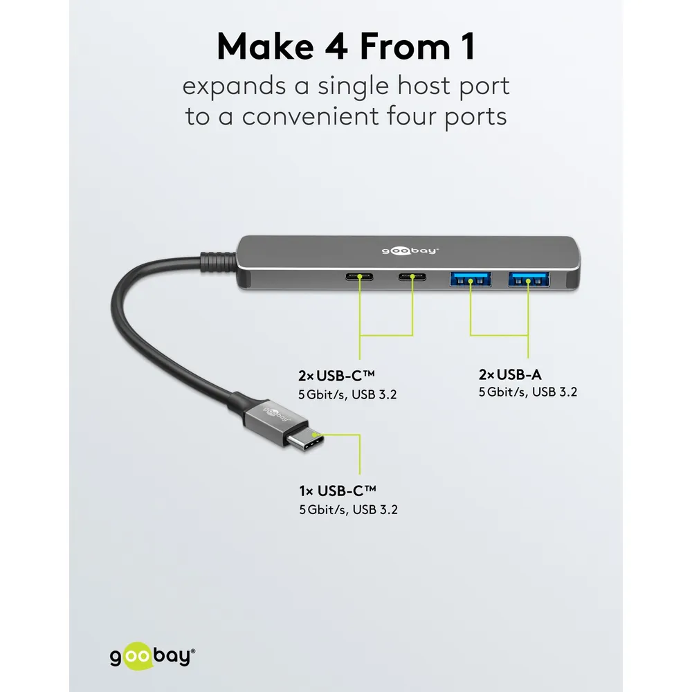 Goobay Advanced 4-port USB-C-hubb – 2x USB-C + 2x USB-A, 5 Gbit/s - 3