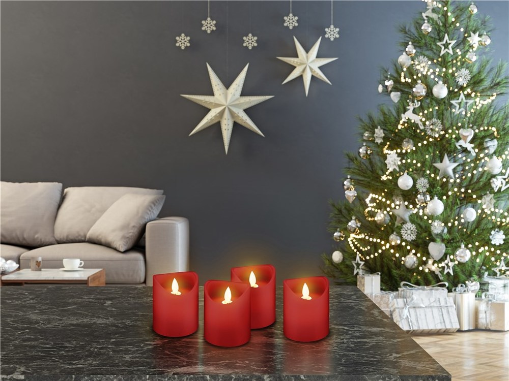 Set med 4 LED riktiga vaxljus, röd - 3