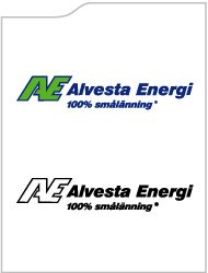 Alvesta Energis logotyp i färg och svartvit.
