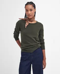Pendle Crew Neck Jumper Barbour - Olive/Hessian Tartan