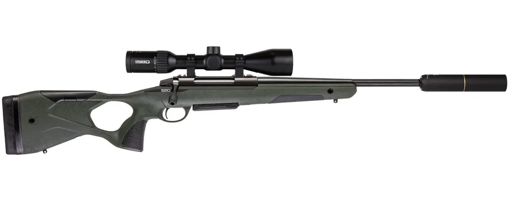 Sako S20 Hunter Roughtech Green ADJ + Steiner Ranger 4, 2,5-10x50 + Stalon X108 ljuddämpare *
