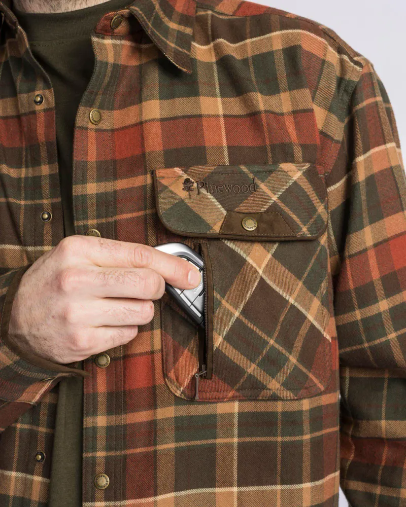 Pinewood Prestwick Exclusive Skjorta - D.Green/Terracotta *