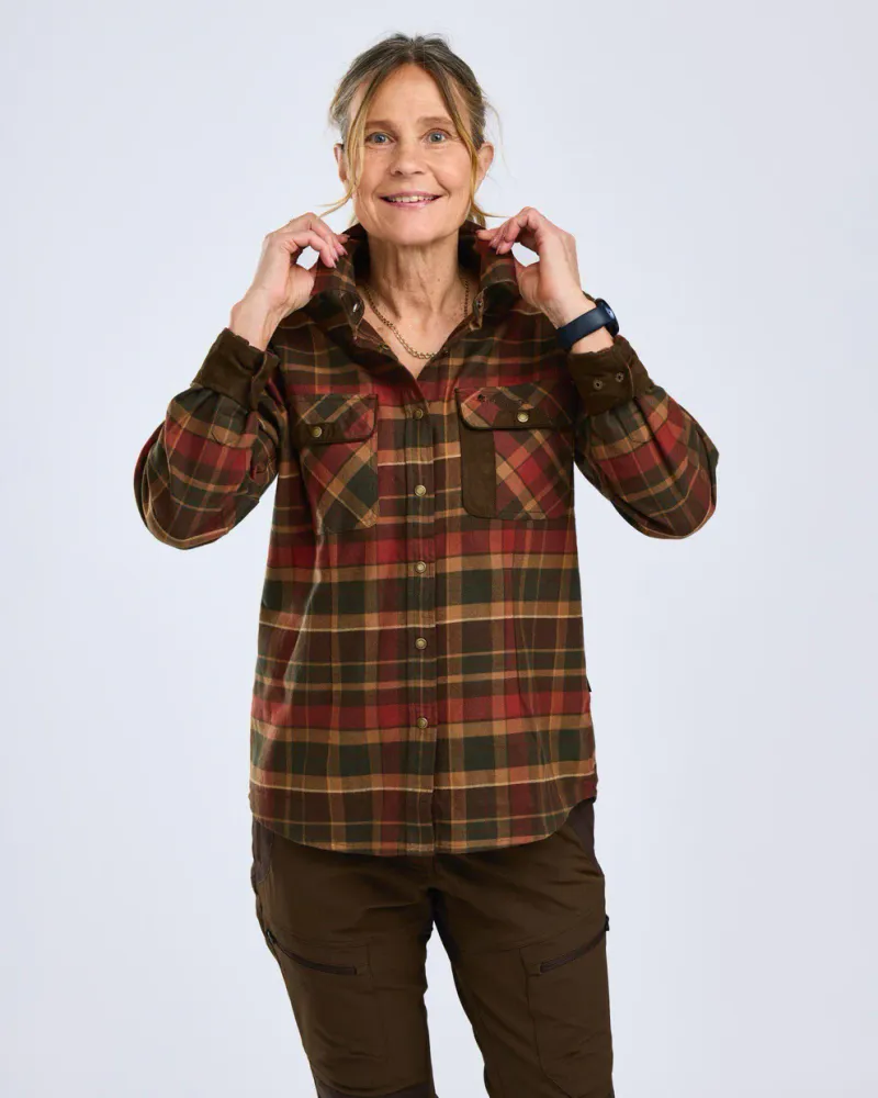 Pinewood Prestwick Exclusive Skjorta Dam - D.Green/Terracotta *