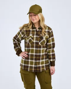 Pinewood Douglas Skjorta Dam - OliveGreen/Cr.White 