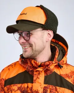Småland Teddy Vinterkeps Pinewood - Mossgreen/Orange 