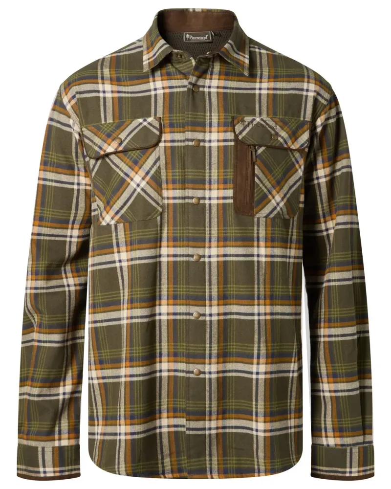 Pinewood Cornwall Flanellskjorta - Mossgreen/L.Khaki *