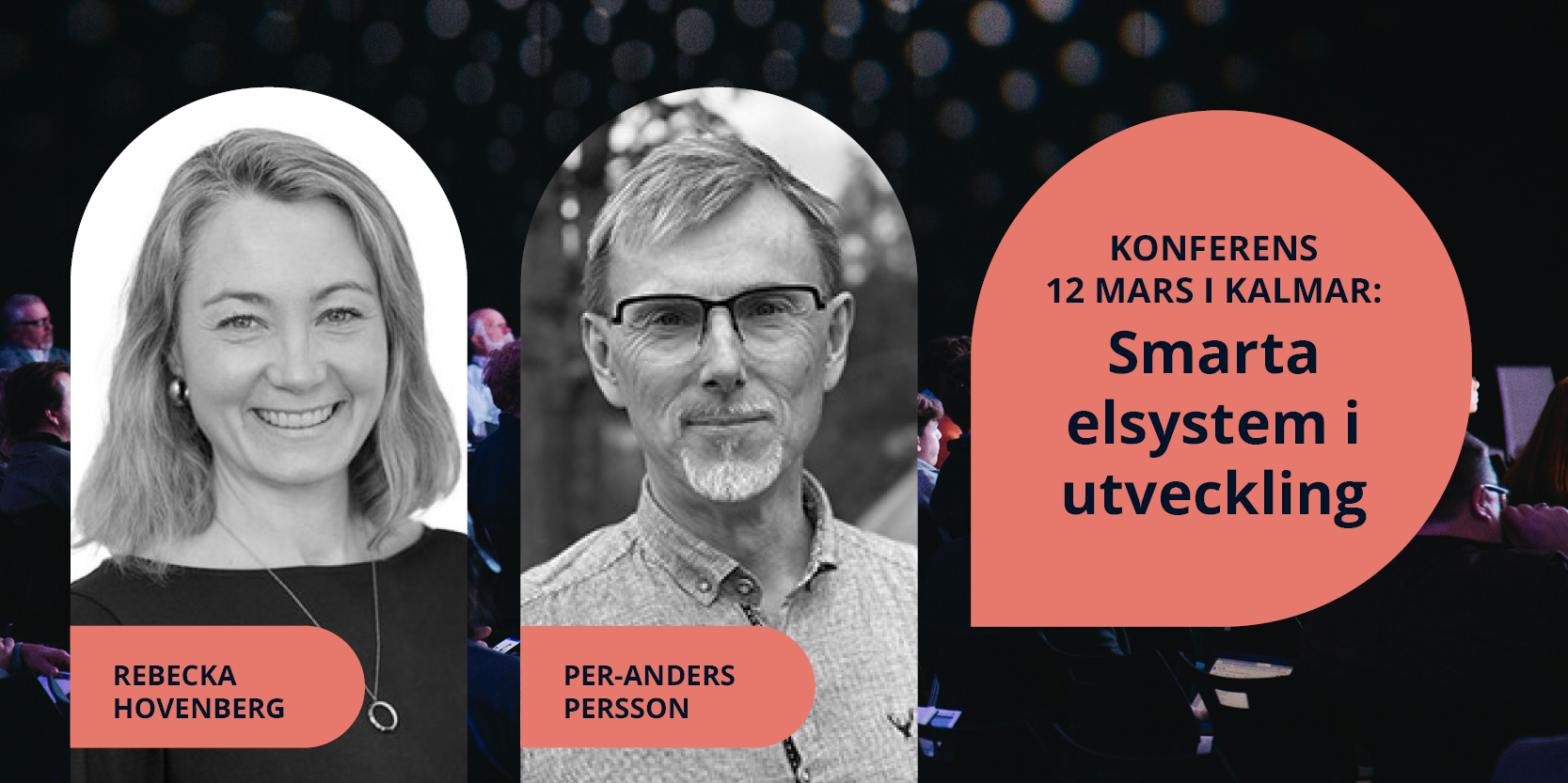 Konferens 12 mars i Kalmar. Smarta elsystem i utveckling. Bild på Rebecka Hovenberg och Per-Anders Persson.