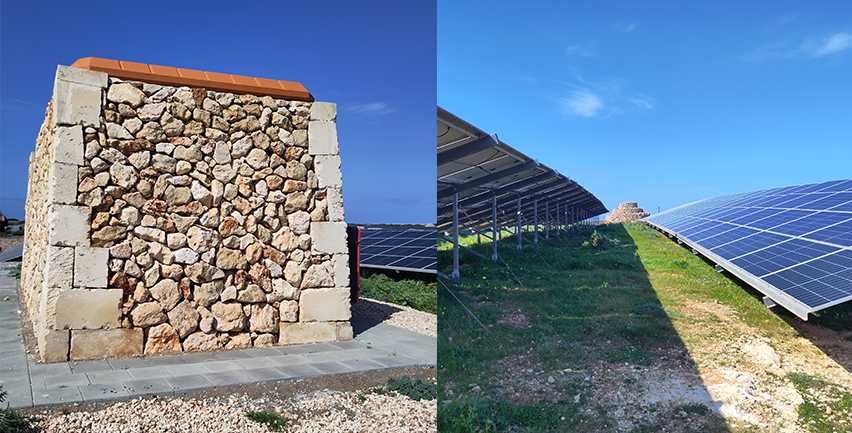 Stenhus och solceller.