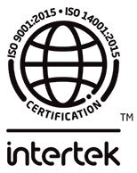 Intertek certifikation logo for ISO 9001 and ISO 14001.