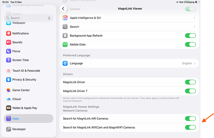 Image showing what it looks like in Settings where you can turn off network camera discovery.
