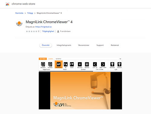Image of MagniLink ChromeViewer in Chrome web store.