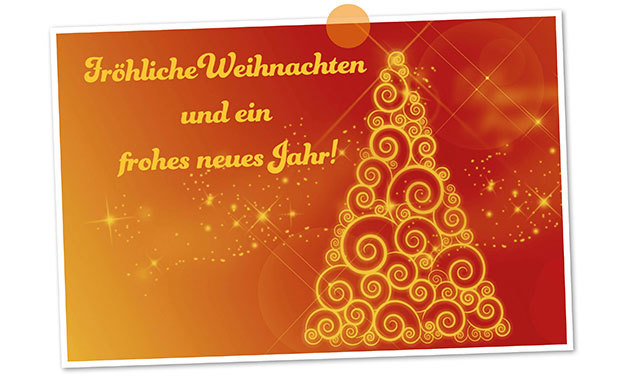 Bild des Weihnachtsbaums mit Weihnachtsgruss, frohen Weihnachten und ein frohes neues Jahr!