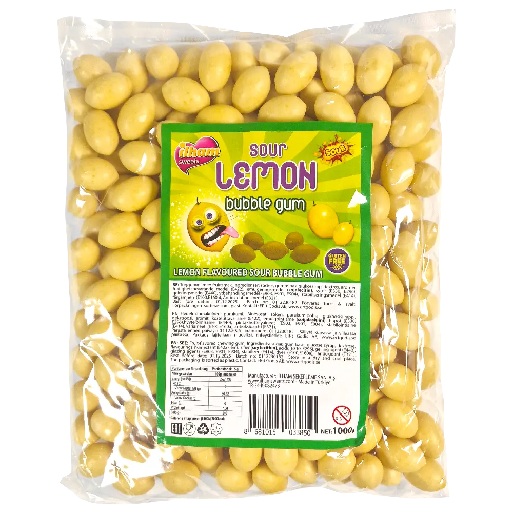 Sour Lemon Bubble Gum 1kg